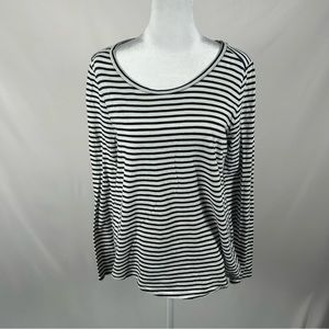 Loft Black White Striped Long Sleeve Tee Size Medium